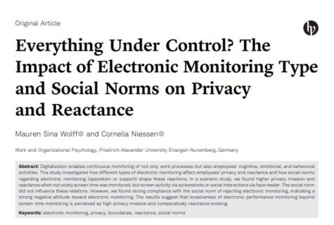 Towards entry "Article on electronic performance monitoring and social norms on privacy published"