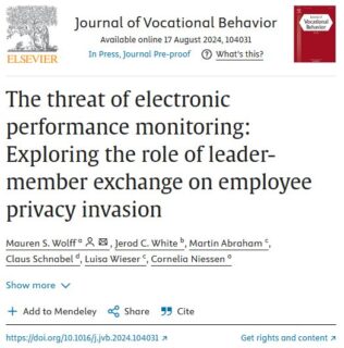 Towards entry "Article on Electronic Performance Monitoring, Leader-Member Exchange (LMX) and Privacy Invasion published"