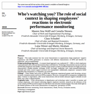 Towards entry "Article published: How social context can change perceptions of electronic performance monitoring"